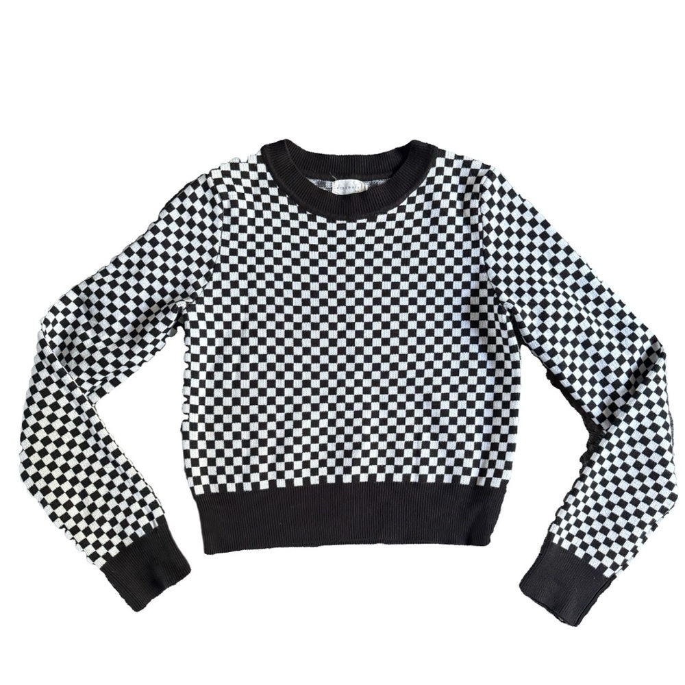 Black & White Checkerboard Crew Neck Sweater